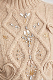 Back Detailed Stone Embroidered Beige Knitwear Sweater