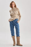 Back Detailed Stone Embroidered Beige Knitwear Sweater