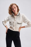 Black Stripe Detailed White Feather Knitwear Jacket