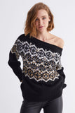 Low Shoulder Stone Embroidered Patterned Knitwear Sweater