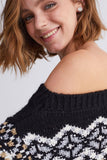 Low Shoulder Stone Embroidered Patterned Knitwear Sweater