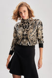 Standing Neck Authentic Patterned Knitwear Sweater