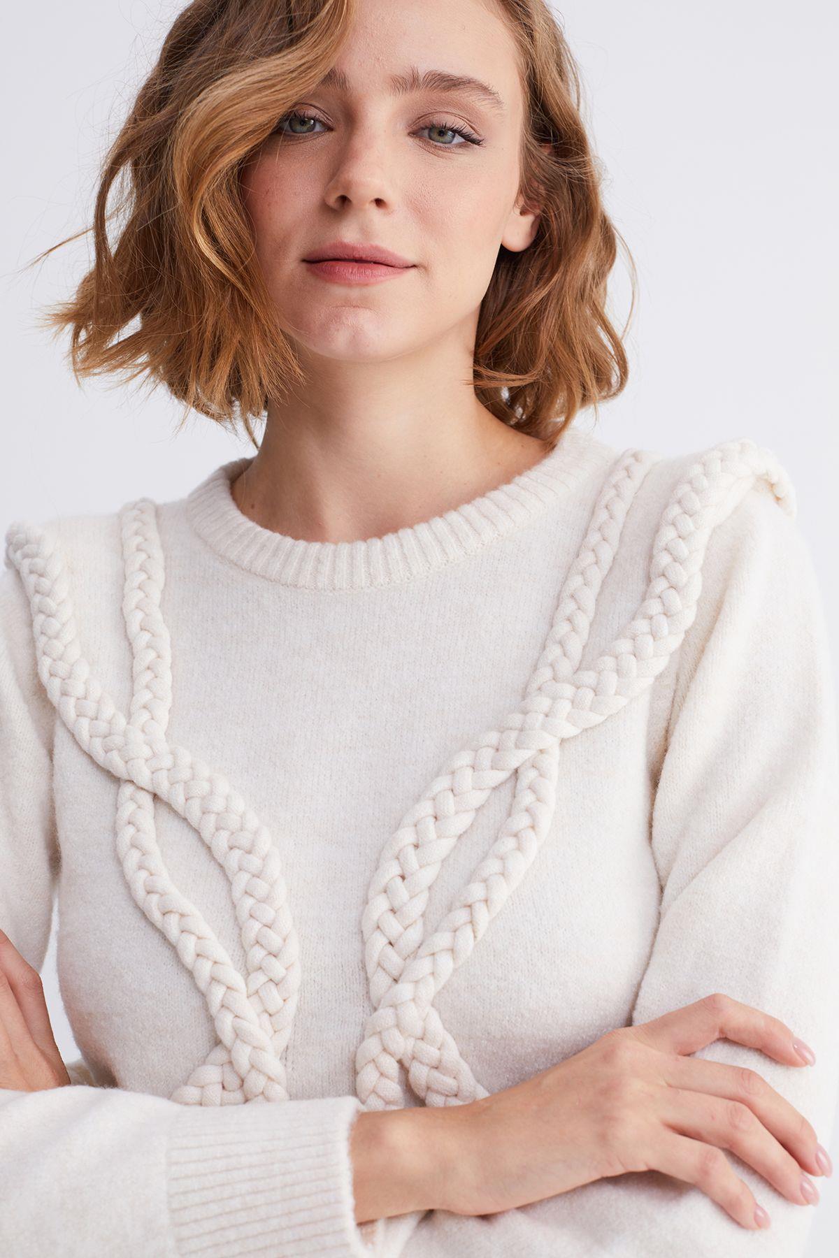 Padded Cable Knit Pattend  Knitwear Sweater