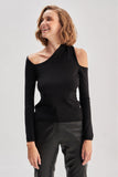 Black Asymmetric Neck Knitwear Sweater