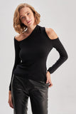 Black Asymmetric Neck Knitwear Sweater