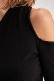Black Asymmetric Neck Knitwear Sweater