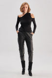 Black Asymmetric Neck Knitwear Sweater