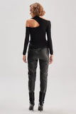 Black Asymmetric Neck Knitwear Sweater
