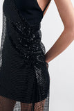 One Shoulder Sequined Black Transparent Dress
