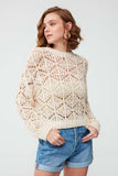 Openwork Knitted Detailed Long Sleeve Ecru Sweater