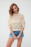 Openwork Knitted Detailed Long Sleeve Ecru Sweater