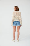 Openwork Knitted Detailed Long Sleeve Ecru Sweater