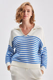 Polo Neck Striped Ecru Knitwear Sweater