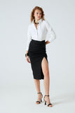 Side Slit Ruched Knit Skirt