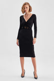 Decollete Detailed Midi Black Knitwear Dress