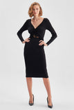 Decollete Detailed Midi Black Knitwear Dress