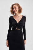 Decollete Detailed Midi Black Knitwear Dress