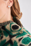 Zipper Detailed Geometric Patterned Knitwear Sweater